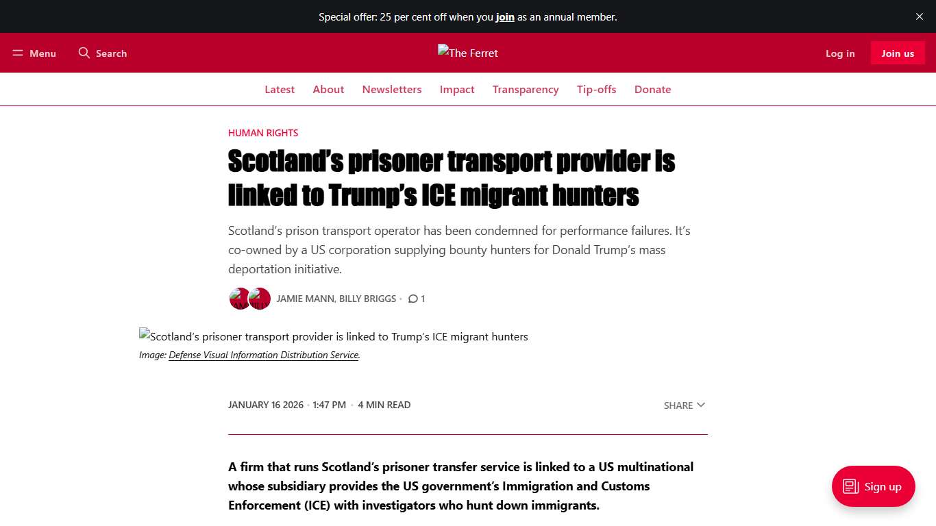 Scotland’s prisoner transport provider is linked to Trump’s ICE migrant hunters