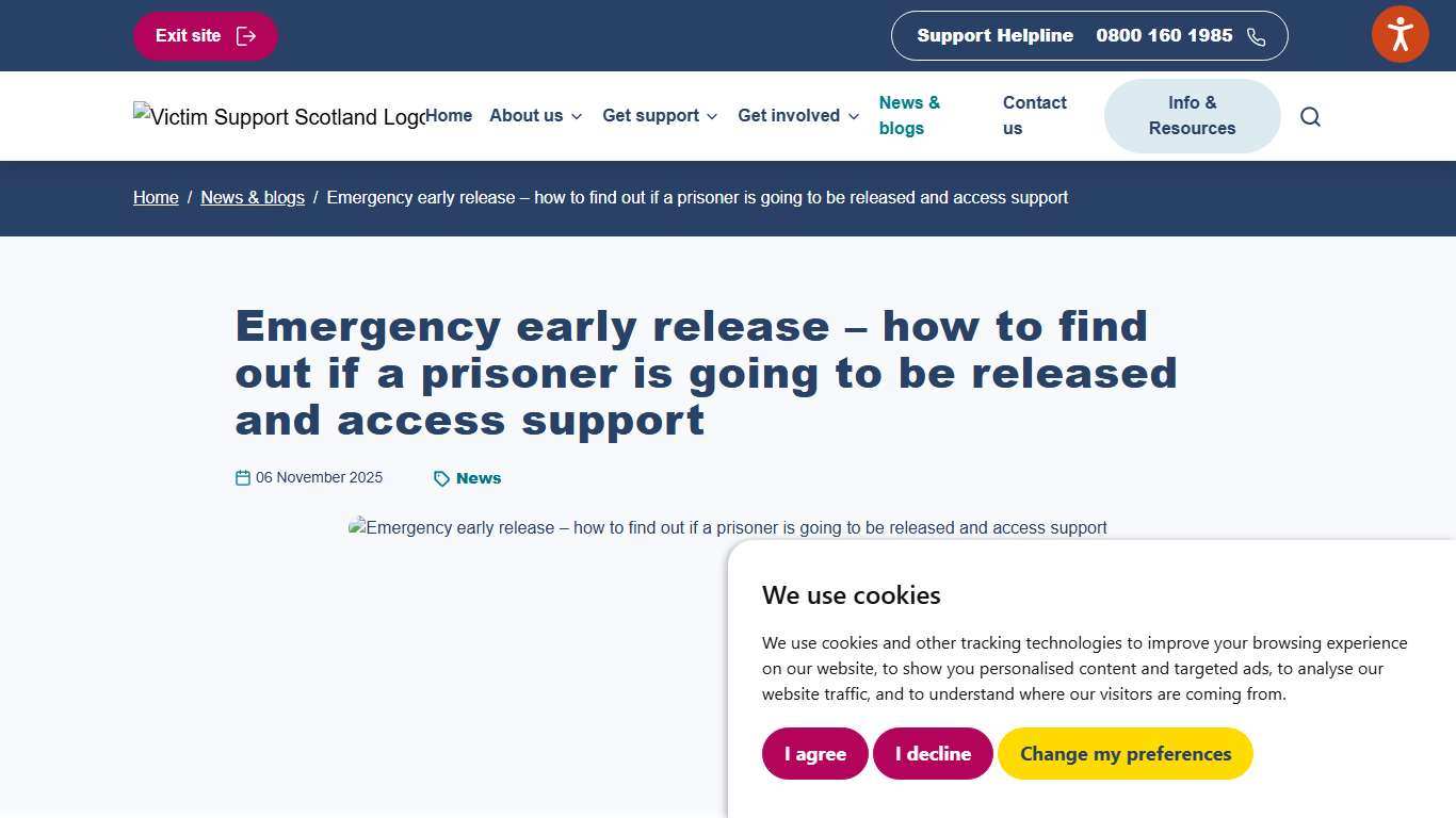 Emergency early release – how to find out if a prisoner is going to be released and access support Victim Support Scotland