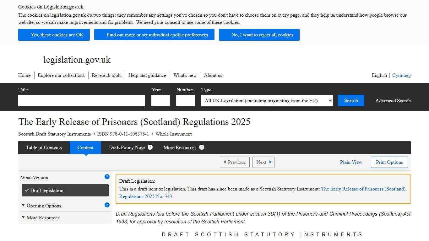The Early Release of Prisoners (Scotland) Regulations 2025